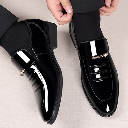 Barnaby | Dress Shoes Black Patent Slip-On Metal Bar Pointed Toe for Men