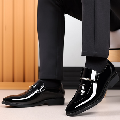 Barnaby | Dress Shoes Black Patent Slip-On Metal Bar Pointed Toe for Men