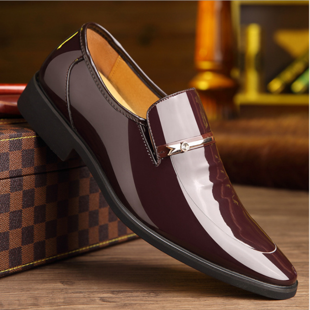 Barnaby | Dress Shoes Black Patent Slip-On Metal Bar Pointed Toe for Men