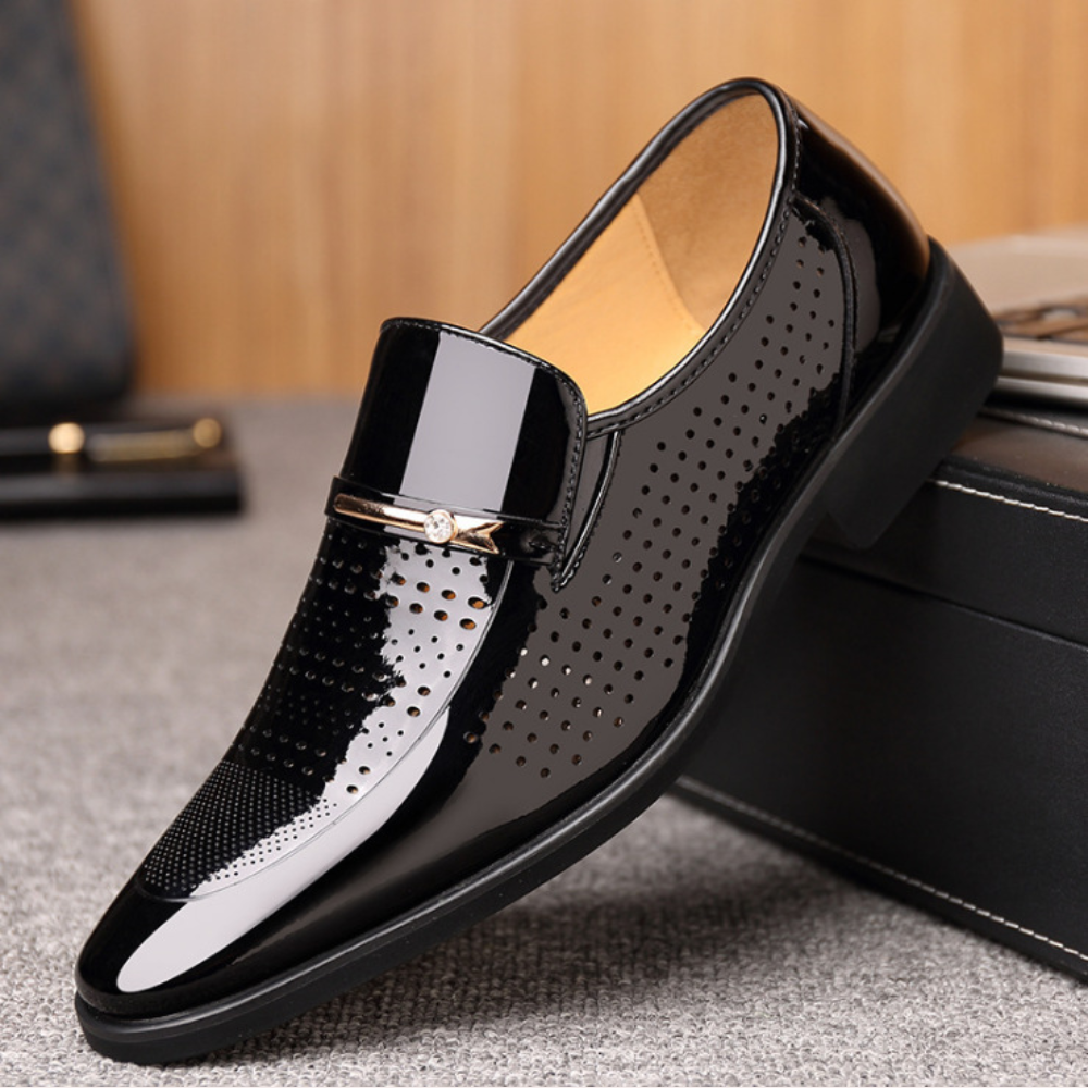 Barnaby | Dress Shoes Black Patent Slip-On Metal Bar Pointed Toe for Men
