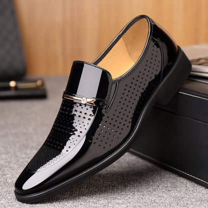 Barnaby | Dress Shoes Black Patent Slip-On Metal Bar Pointed Toe for Men