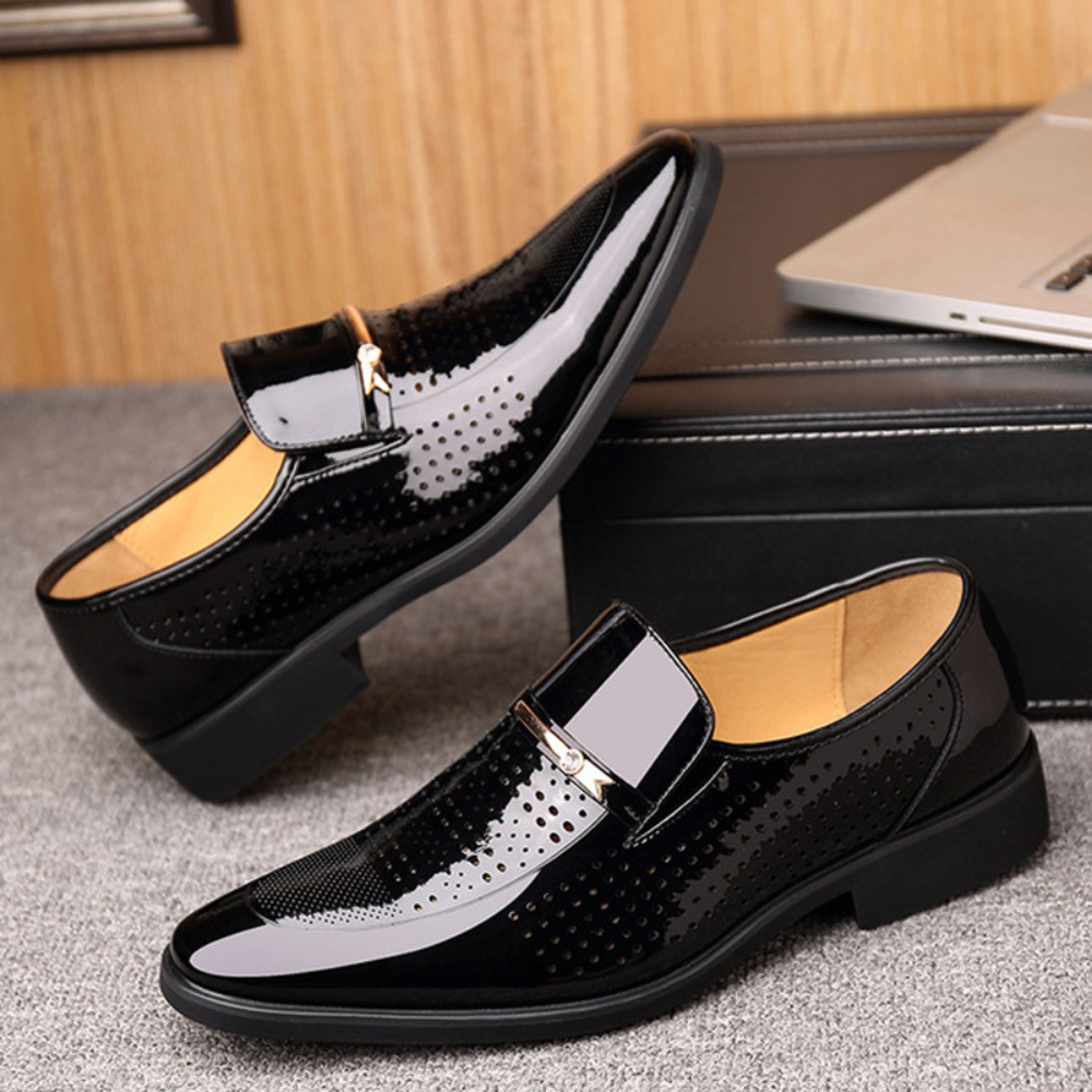 Barnaby | Dress Shoes Black Patent Slip-On Metal Bar Pointed Toe for Men