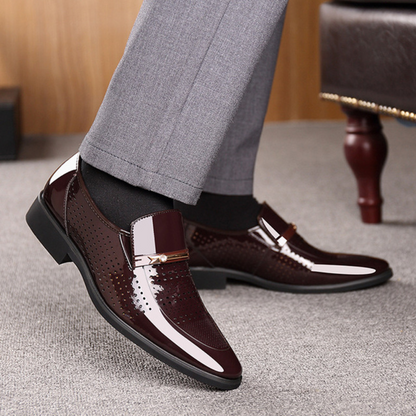 Barnaby | Dress Shoes Black Patent Slip-On Metal Bar Pointed Toe for Men