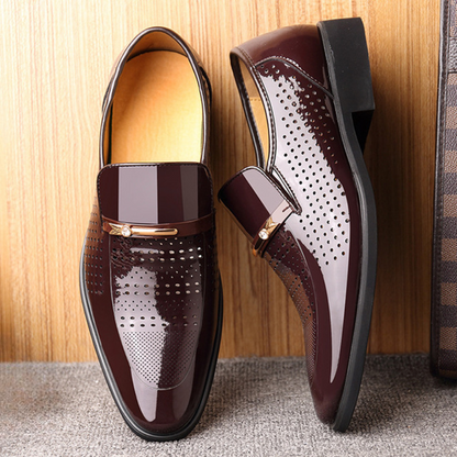 Barnaby | Dress Shoes Black Patent Slip-On Metal Bar Pointed Toe for Men
