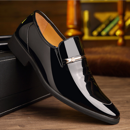 Barnaby | Dress Shoes Black Patent Slip-On Metal Bar Pointed Toe for Men