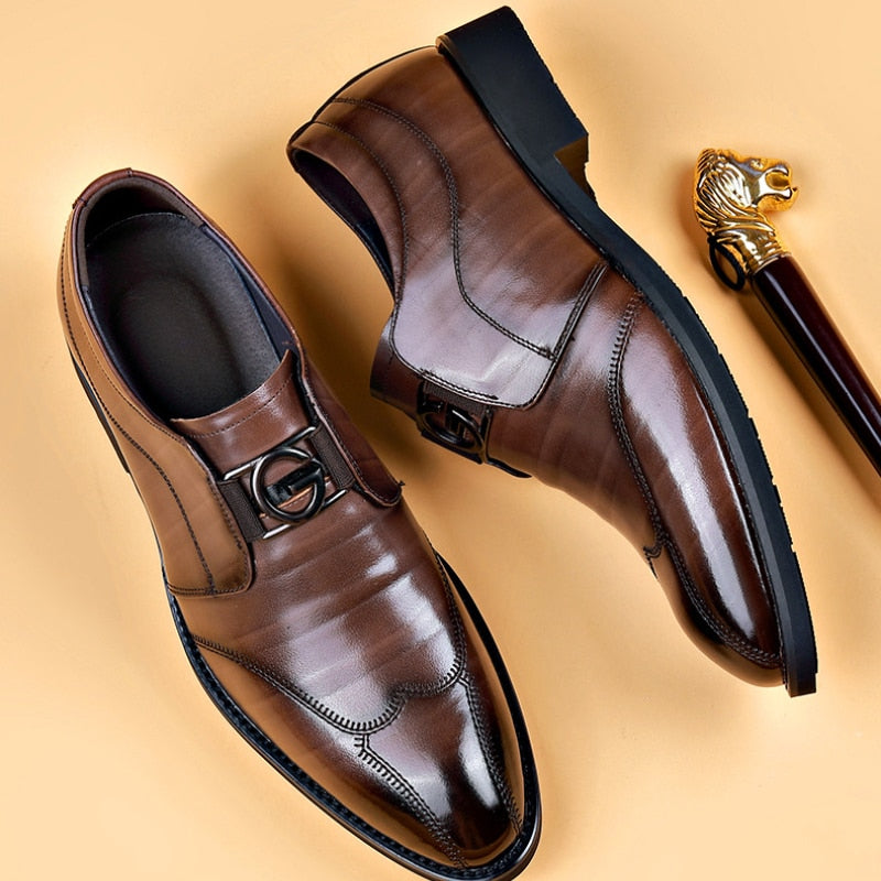 Ewan | Loafers Brown Vegan Leather Buckle Detail Slip-On for Men