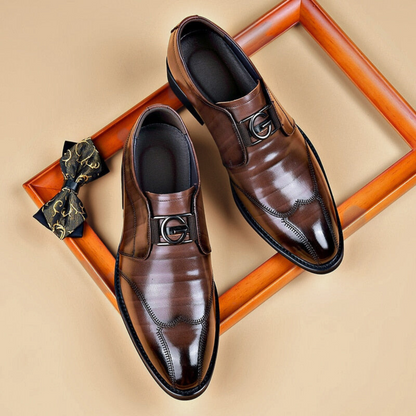 Ewan | Loafers Brown Vegan Leather Buckle Detail Slip-On for Men