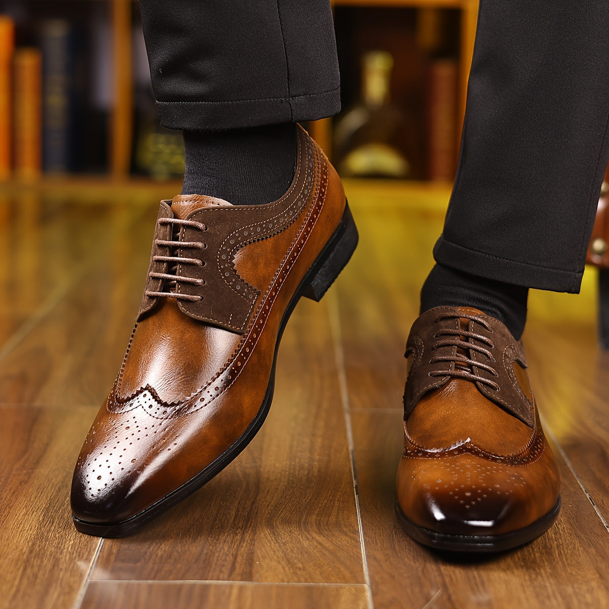 Rory | Oxford Shoes Brown Two-Tone Vegan Leather Wingtip Brogue for Men