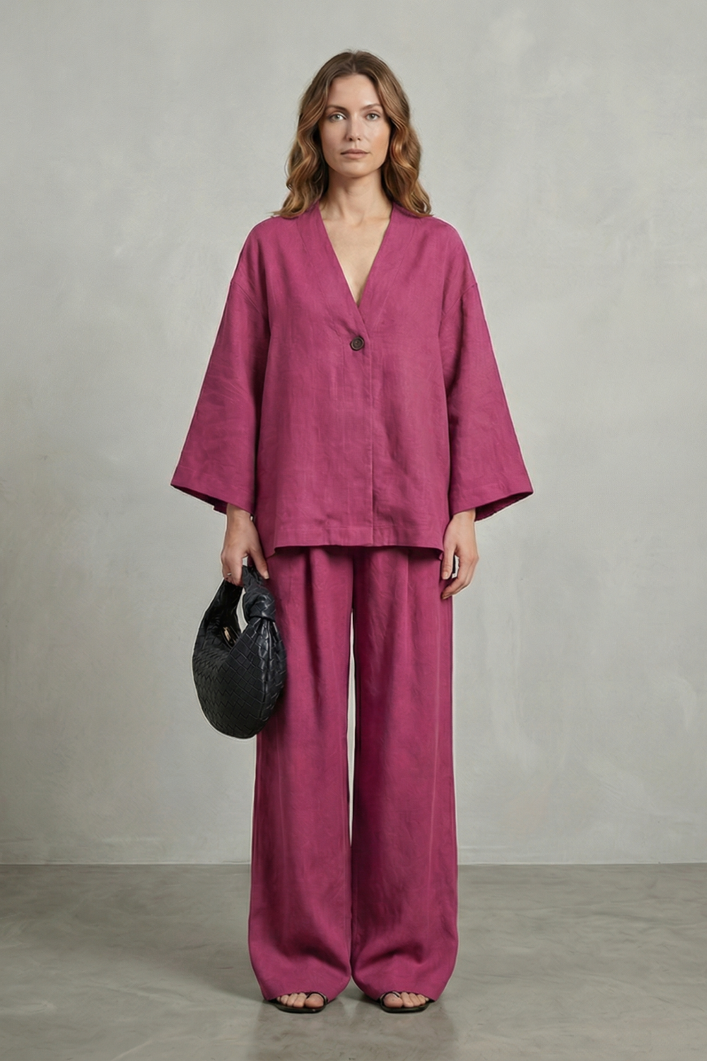 Harriet | Linen Co-Ord Set Chocolate Brown Wide-Leg V-Neck for Women