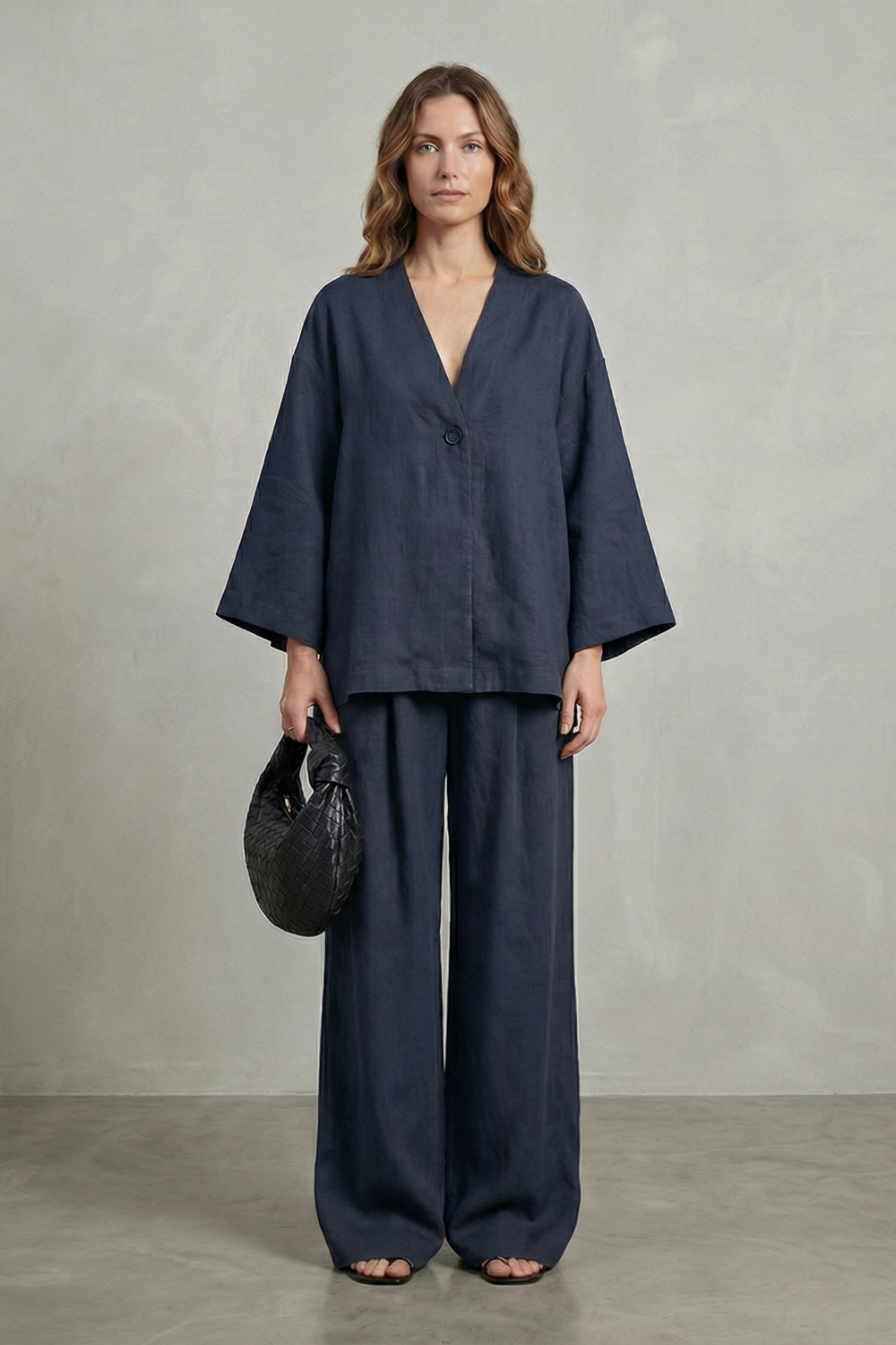 Harriet | Linen Co-Ord Set Chocolate Brown Wide-Leg V-Neck for Women