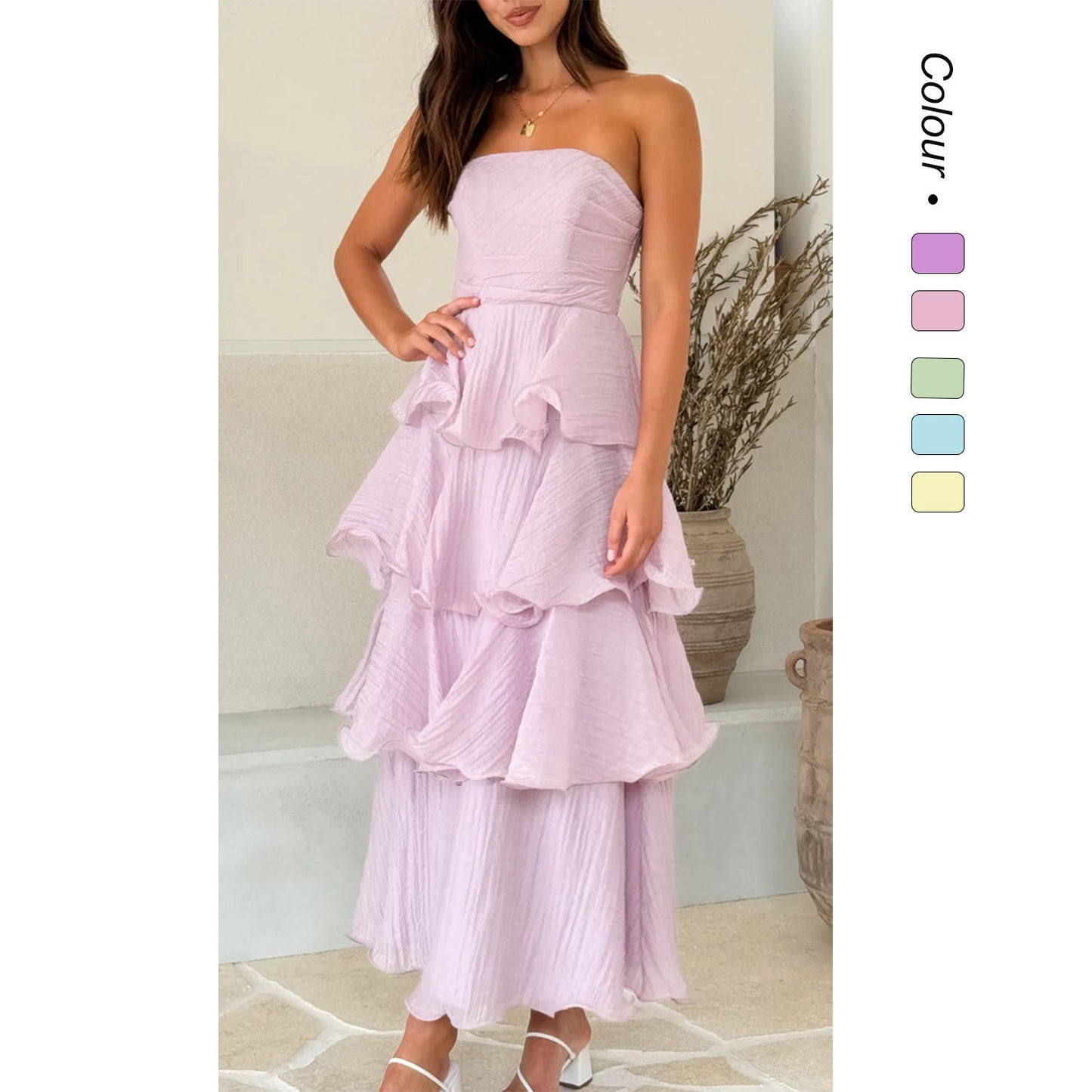 Phoebe | Maxi Dress Lilac Strapless Tiered Ruffle Wedding Guest for Women