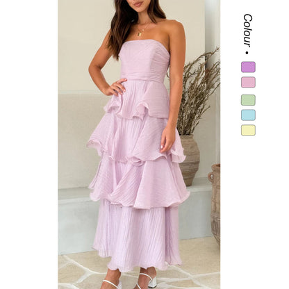 Phoebe | Maxi Dress Lilac Strapless Tiered Ruffle Wedding Guest for Women