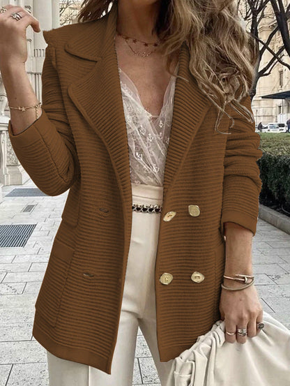 Verity | Knitted Blazer White Double-Breasted Gold Button for Women