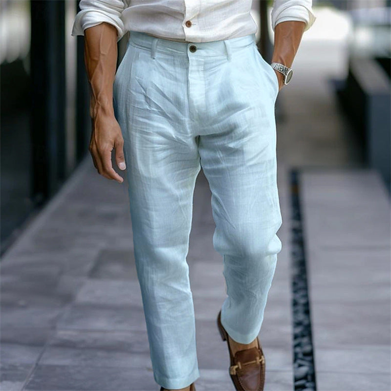 Edmund | Straight-Leg Trousers White Linen Side Pockets for Men
