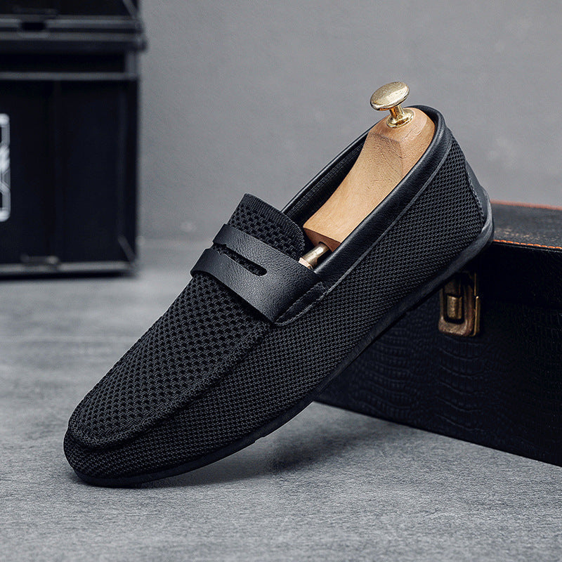 Rafe | Loafers Black Mesh Leather Strap Slip-On for Men