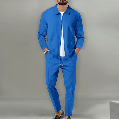 Percy | Suit Set Off-White Cotton Blend Slim Fit Zip Jacket and Trousers for Men