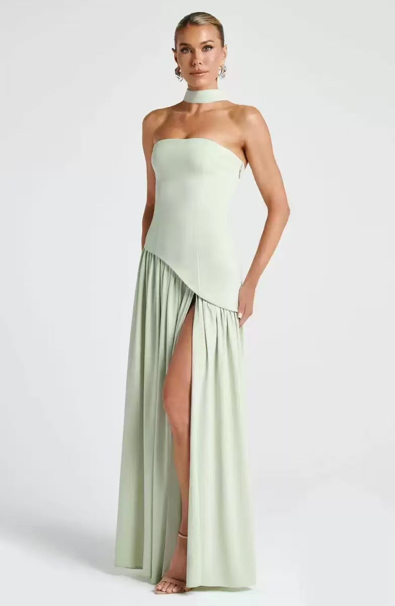 Winsome | Maxi Party Dress Yellow Chiffon Strapless Halter Wrap for Women