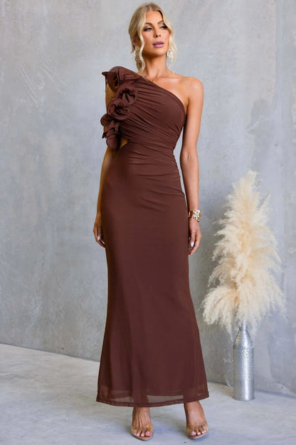 Serena | Maxi Dress Sage Green One-Shoulder Ruffle Detail for Women