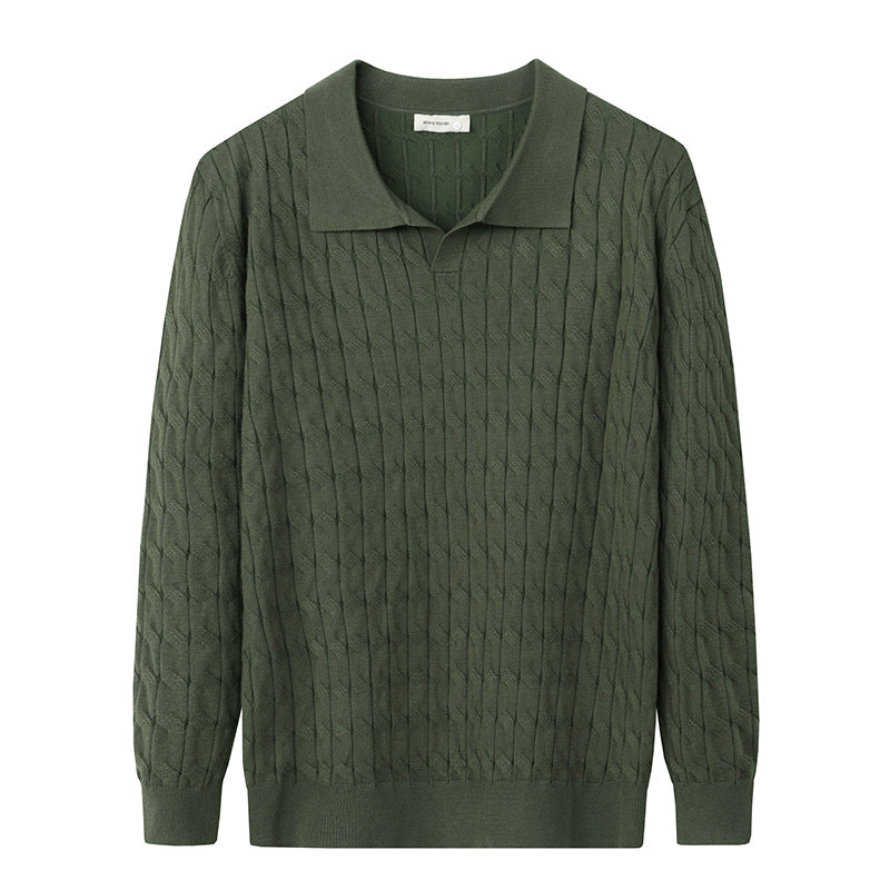 Nigel | Polo Sweater Black Cable Knit Loose Fit for Men