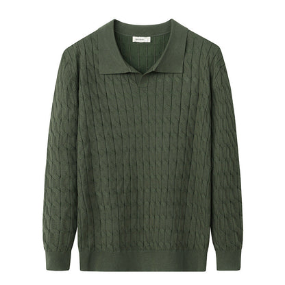 Nigel | Polo Sweater Black Cable Knit Loose Fit for Men