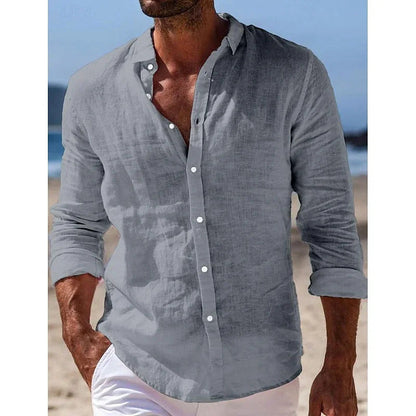 Frederick | Long Sleeve Shirt Light Blue Polyester Linen-Look for Men