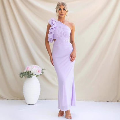 Serena | Maxi Dress Sage Green One-Shoulder Ruffle Detail for Women