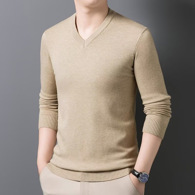 Callum | V-Neck Sweater Grey Knit Long Sleeve for Men