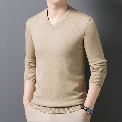 Callum | V-Neck Sweater Grey Knit Long Sleeve for Men