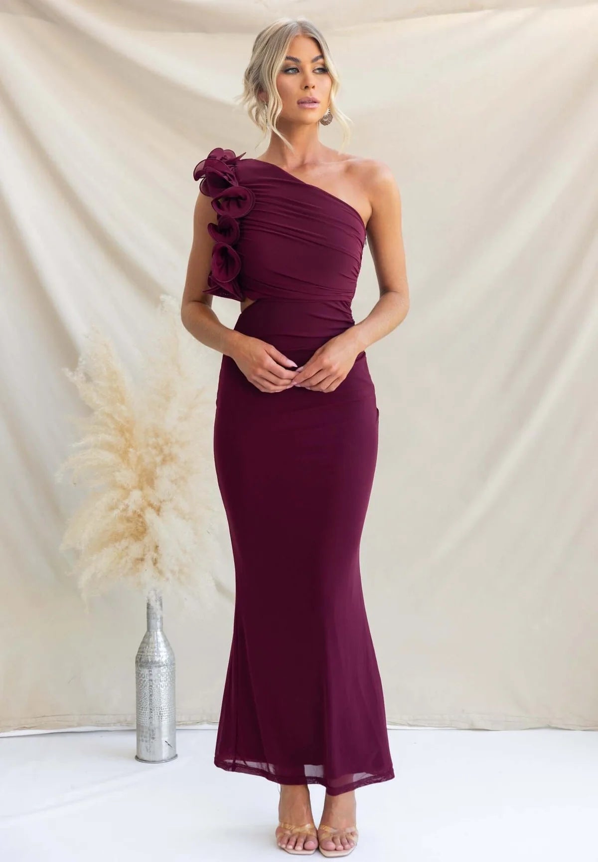 Serena | Maxi Dress Sage Green One-Shoulder Ruffle Detail for Women