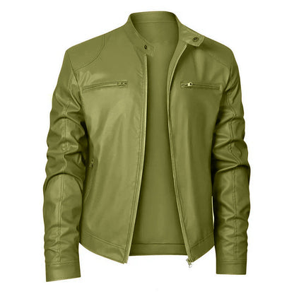 Stanley | Biker Jacket Black Faux Leather Slim Fit for Men