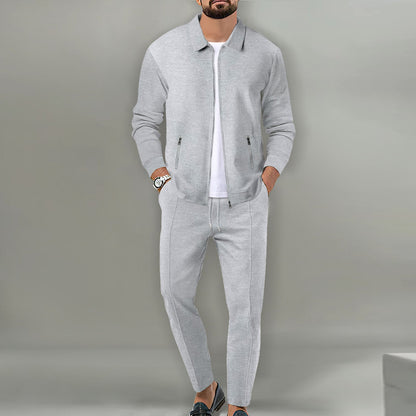 Percy | Suit Set Off-White Cotton Blend Slim Fit Zip Jacket and Trousers for Men