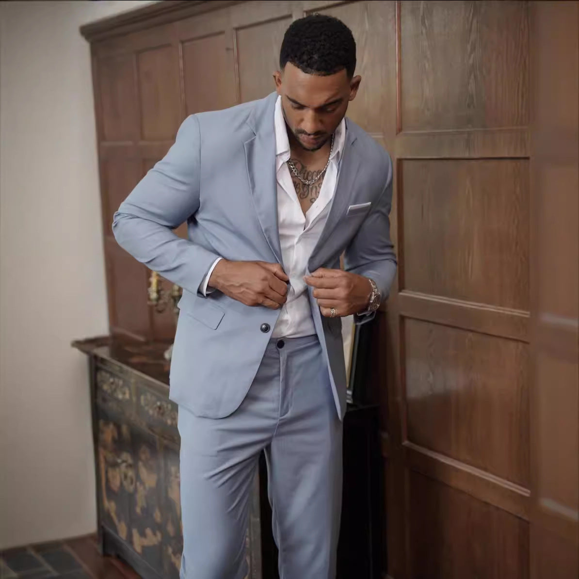 Leander | Suit Light Blue Slim Fit Single Button Notch Lapel for Men