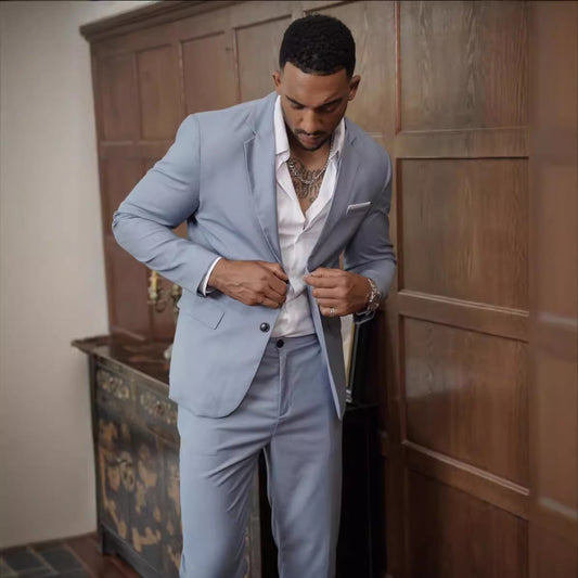 Leander | Suit Light Blue Slim Fit Single Button Notch Lapel for Men