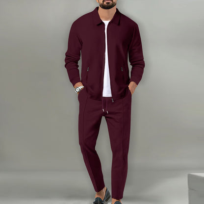 Percy | Suit Set Off-White Cotton Blend Slim Fit Zip Jacket and Trousers for Men