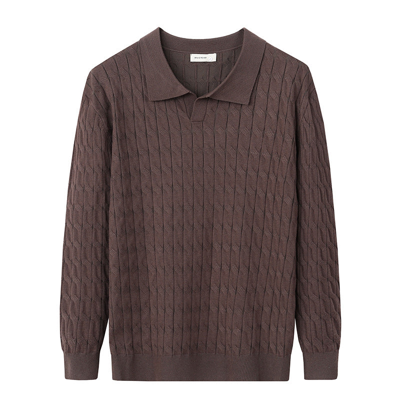 Nigel | Polo Sweater Black Cable Knit Loose Fit for Men