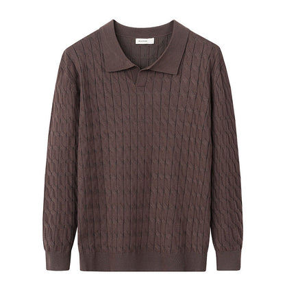 Nigel | Polo Sweater Black Cable Knit Loose Fit for Men