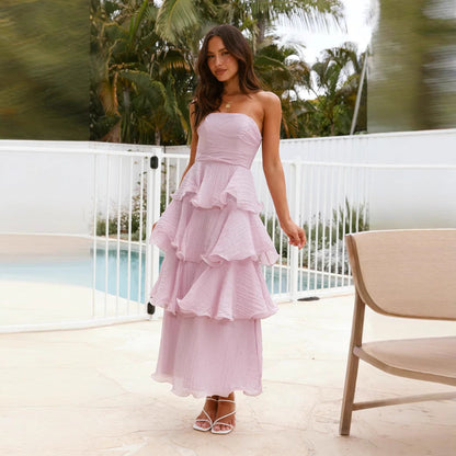 Phoebe | Maxi Dress Lilac Strapless Tiered Ruffle Wedding Guest for Women