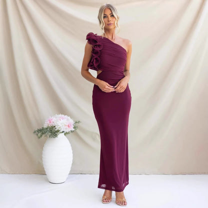 Serena | Maxi Dress Sage Green One-Shoulder Ruffle Detail for Women