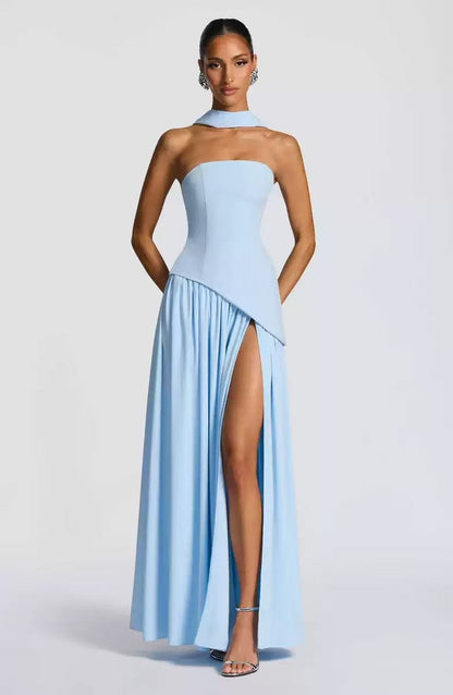 Winsome | Maxi Party Dress Yellow Chiffon Strapless Halter Wrap for Women