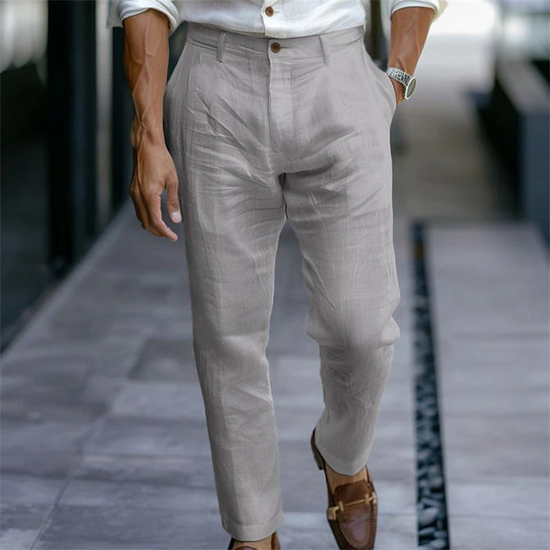Edmund | Straight-Leg Trousers White Linen Side Pockets for Men