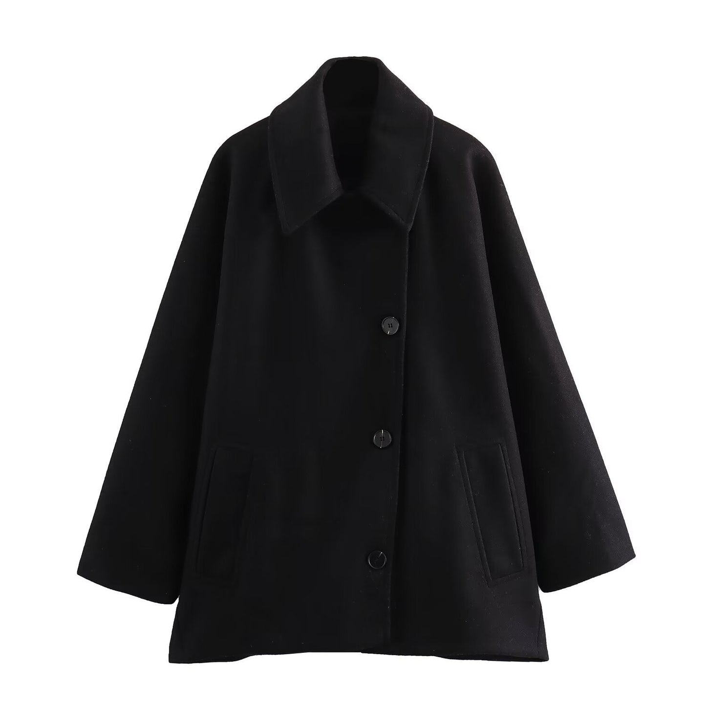 Harriet | Short Coat Camel Wool Blend Oversized Button-Front for Women