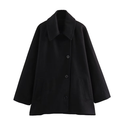 Harriet | Short Coat Camel Wool Blend Oversized Button-Front for Women