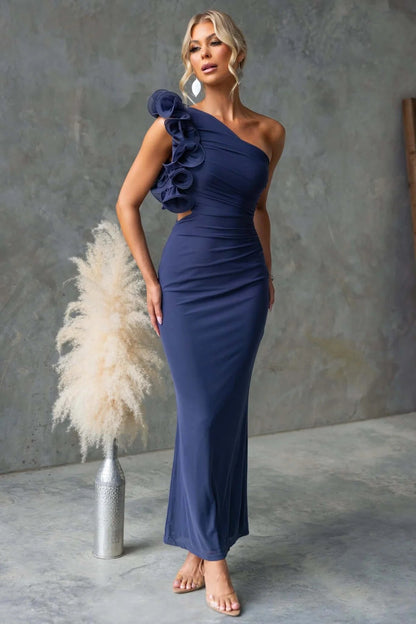 Serena | Maxi Dress Sage Green One-Shoulder Ruffle Detail for Women