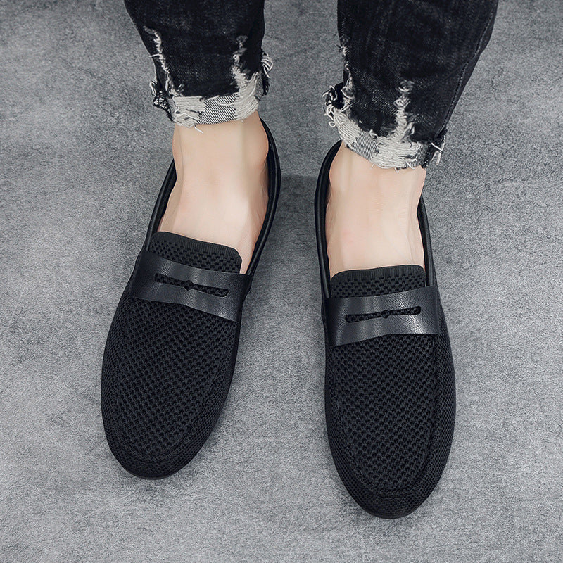 Rafe | Loafers Black Mesh Leather Strap Slip-On for Men