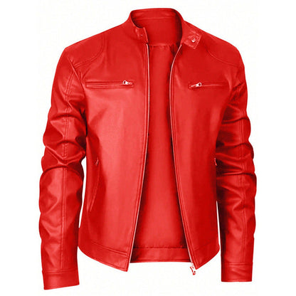 Stanley | Biker Jacket Black Faux Leather Slim Fit for Men