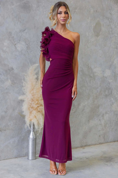 Serena | Maxi Dress Sage Green One-Shoulder Ruffle Detail for Women