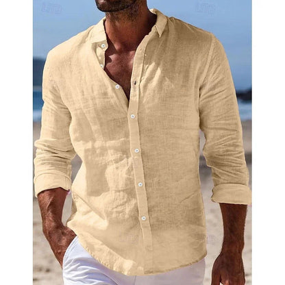 Frederick | Long Sleeve Shirt Light Blue Polyester Linen-Look for Men