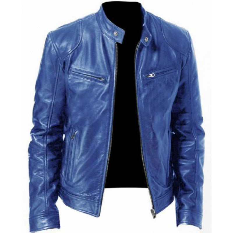 Stanley | Biker Jacket Black Faux Leather Slim Fit for Men