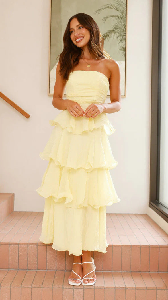 Phoebe | Maxi Dress Lilac Strapless Tiered Ruffle Wedding Guest for Women