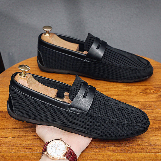 Rafe | Loafers Black Mesh Leather Strap Slip-On for Men